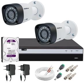 Kit 2 Câmeras de Segurança Full HD 1080p Intelbras VHD 1220B IR + DVR Intelbras Full HD 4 Ch + HD WD Purple 1TB + Acessórios