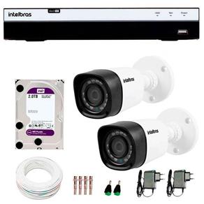Kit 2 Câmeras de Segurança Full HD 1080p Intelbras VHD 1220B IR + DVR Intelbras Full HD 4 Ch + HD WD Purple 2TB + Acessórios