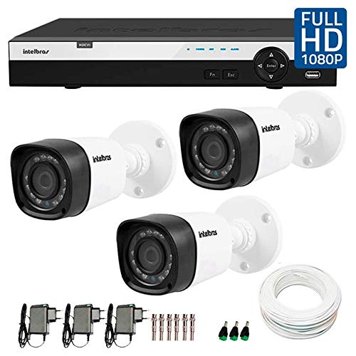 Kit 3 Câmeras de Segurança Full HD 1080p VHD 1220B IR + DVR Intelbras Full HD 4 Ch + Acessórios