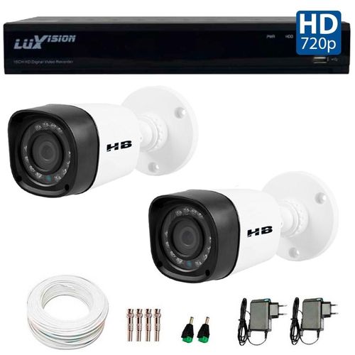 Kit 2 Câmeras de Segurança HB Tech HD 720p + DVR Luxvision All HD 5 em 1 ECD + Acessórios