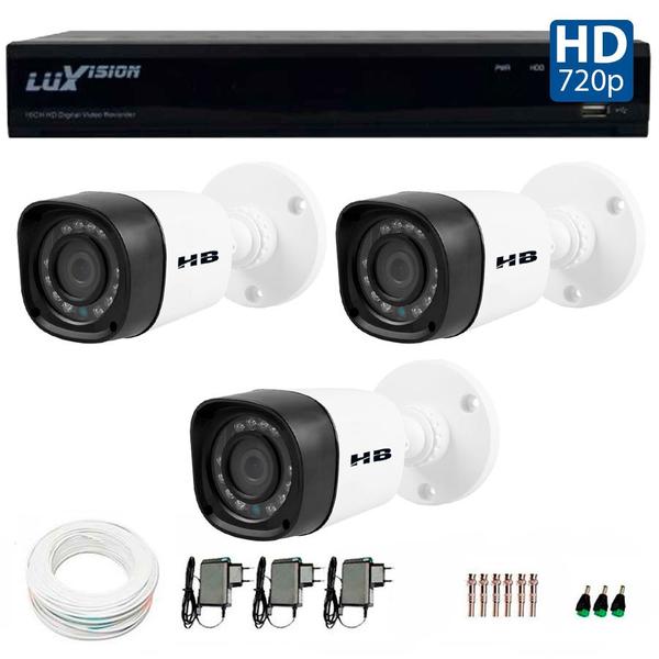 Kit 3 Câmeras de Segurança HB Tech HD 720p + DVR Luxvision All HD 5 em 1 ECD + Acessórios