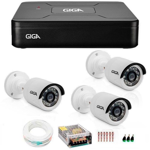 Kit 3 Câmeras de Segurança Hd 720P Giga Security Gs0013 + Dvr Giga Security Multi Hd + Acessórios
