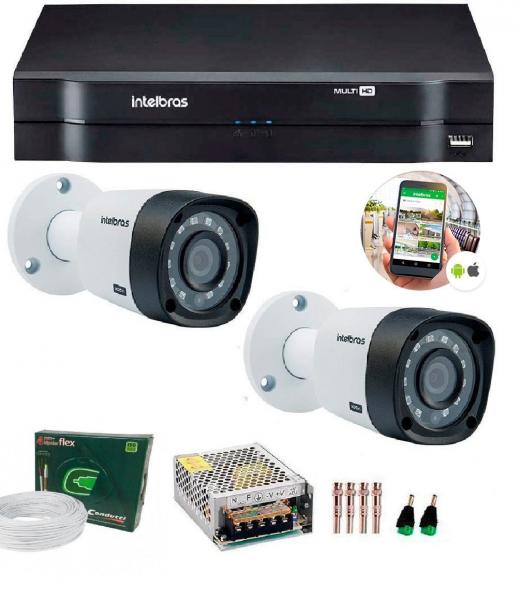 Kit 2 Câmeras de Segurança HD 720p Intelbras VHD 3130 B G4 + DVR Multi HD + Acessórios