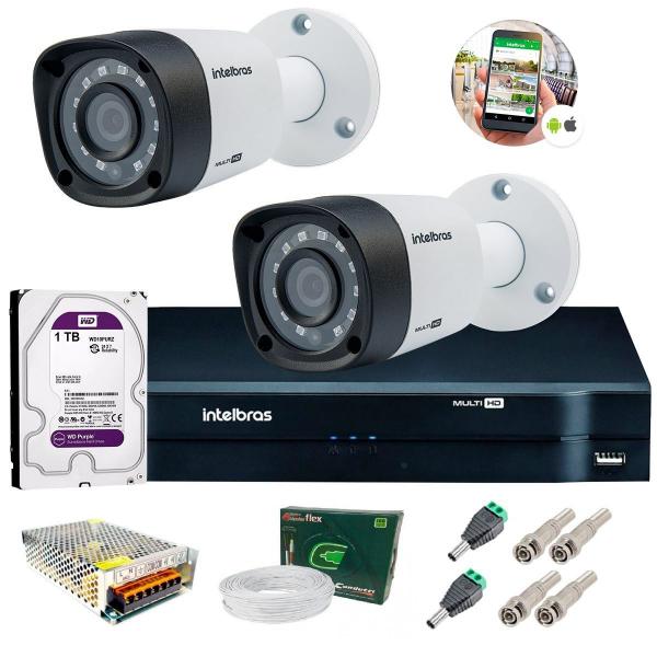 Kit 2 Câmeras de Segurança HD 720p Intelbras VHD 3130 B G4 + DVR Multi HD + HD 1-TB + Acessórios