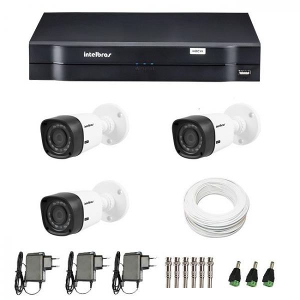 Kit 3 Câmeras de Segurança HD 720p Intelbras VHD 1010B G4 + DVR Intelbras Multi HD + Acessórios