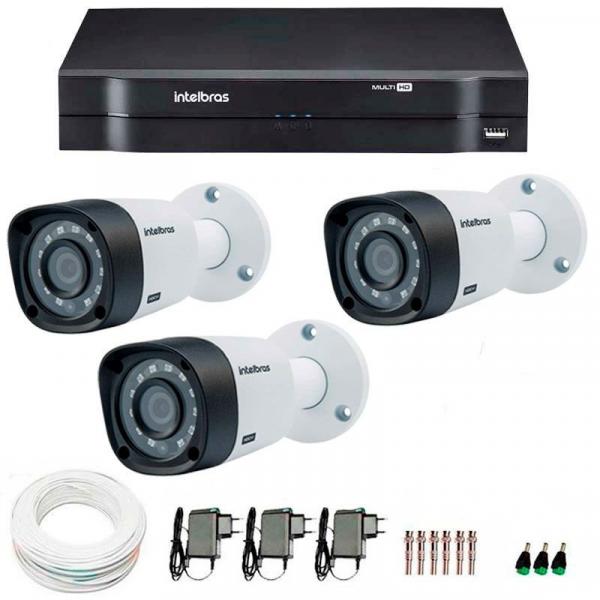 Kit 3 Câmeras de Segurança HD 720p Intelbras VHD 3120B G4 + DVR Intelbras Multi HD + Acessórios