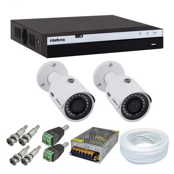 Kit 2 Câmeras de Segurança Intelbras 1080P VHD 3230B + Dvr Intelbras 3004 + Acessórios
