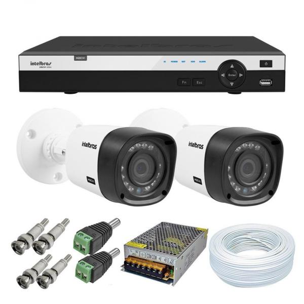 Kit 2 Câmeras de Segurança Intelbras 1080P VHD 1220B + Dvr Intelbras 3004 + Acessórios