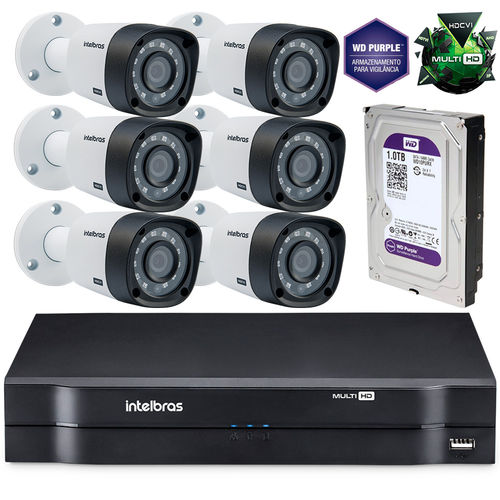 Kit Câmeras de Segurança Intelbras Multihd Dvr 8c + 6 Câmeras 1010b G3 + Hd Western Purple 1tb