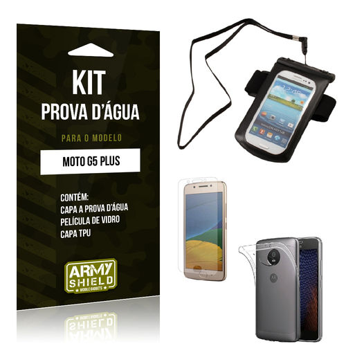 Tudo sobre 'Kit Capa a Prova D'agua Moto G5 Plus Película de Vidro + Tpu + Capa a Prova D'agua -armyshield'