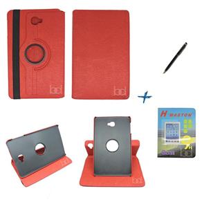 Kit Capa Case Galaxy Tab a Note - 10.1´ T580 / T585 Giratória / Caneta Touch + Película de Vidro (Vermelho)