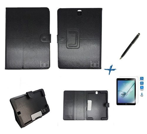 Kit Capa Case Galaxy Tab S3 - T820/T825 Carteira / Caneta Touch + Película de Vidro (Preto)