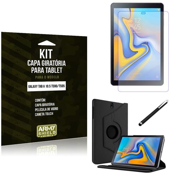 Kit Capa Giratória Galaxy Tab a 10.5 T590/T595 Capa Giratória + Película de Vidro + Caneta Touch - Armyshield