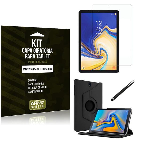 Kit Capa Giratória Galaxy Tab S4 10.5 T835/T830 Capa Giratória + Película de Vidro + Caneta Touch - Armyshield