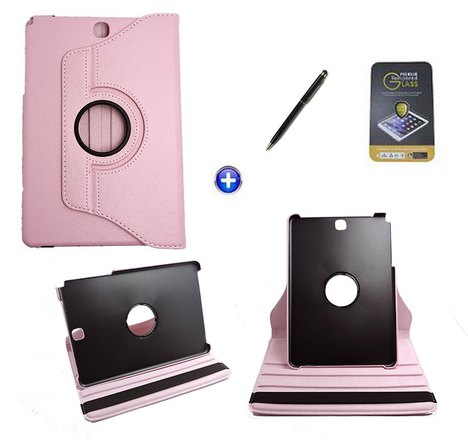 Kit Capa para Galaxy Tab a 8.0 P350/P355 Giratória 360 + Película de Vidro + Caneta Touch (Rosa)