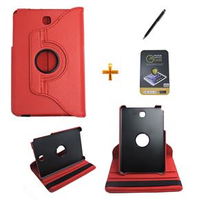 Kit Capa para Galaxy Tab a 8.0 P350/P355 Giratória 360 + Película de Vidro + Caneta Touch (Vermelho)
