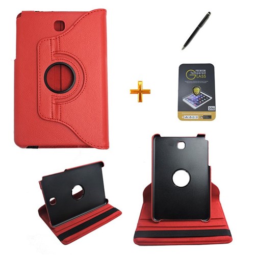 Kit Capa para Galaxy Tab a 8.0 P350/P355 Giratória 360 + Película de Vidro + Caneta Touch (Vermelho)