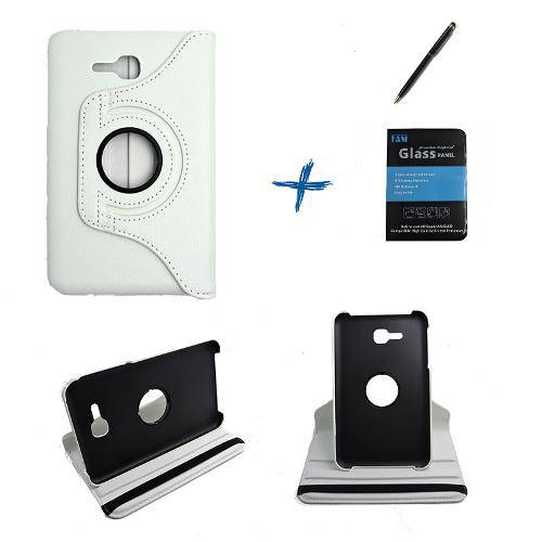 Kit Capa para Galaxy Tab e 7" T113/T115 Giratória 360 + Película de Vidro + Caneta Touch (Branco)