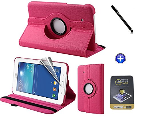 Kit Capa para Galaxy Tab Lite 7" T110/T111 Giratória 360 + Película de Vidro + Caneta Touch (Rosa)