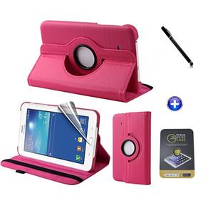 Kit Capa para Galaxy Tab Lite 7" T110/T111 Giratória 360 + Película de Vidro + Caneta Touch (Rosa)