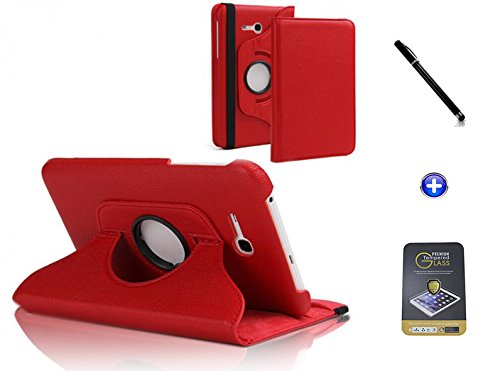 Kit Capa para Galaxy Tab Lite 7" T110/T111 Giratória 360 + Película de Vidro + Caneta Touch (Vermelho)