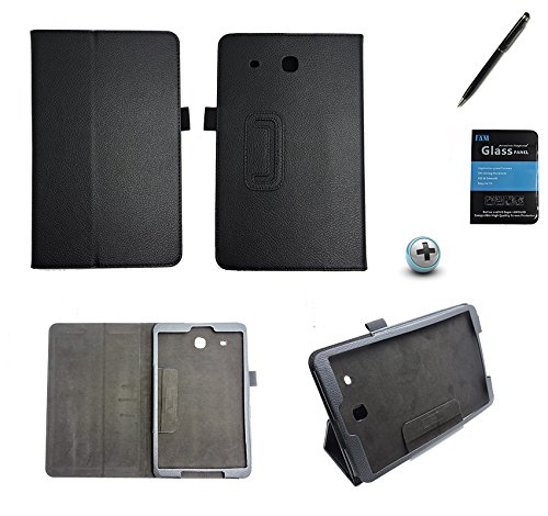 Kit Capa para Galaxy Tab e 9.6 T560/T561 Carteira + Película de Vidro + Caneta Touch (Preto)