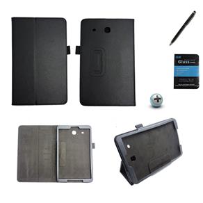 Kit Capa para Galaxy Tab e 9.6 T560/T561 Carteira + Película de Vidro + Caneta Touch (Preto)