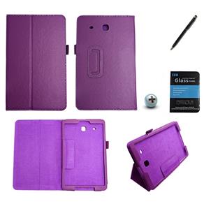 Kit Capa para Galaxy Tab e 9.6 T560/T561 Carteira + Película de Vidro + Caneta Touch (Roxo)