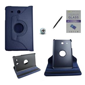Kit Capa para Galaxy Tab e 9.6 T560/T561 Giratória 360 + Película de Vidro + Caneta Touch (Azul Escuro)