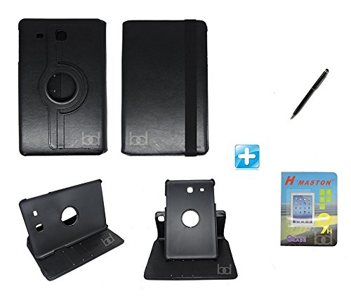 Kit Capa para Galaxy Tab e 9.6 T560/T561 Giratória 360 + Película de Vidro + Caneta Touch (Preto)