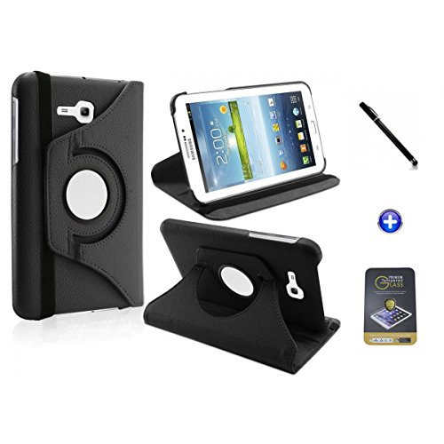 Kit Capa para Galaxy Tab Lite 7" T110/T111 Giratória 360 + Película de Vidro + Caneta Touch (Preto)