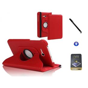 Kit Capa para Galaxy Tab Lite 7" T110/T111 Giratória 360 + Película de Vidro + Caneta Touch (Vermelho)