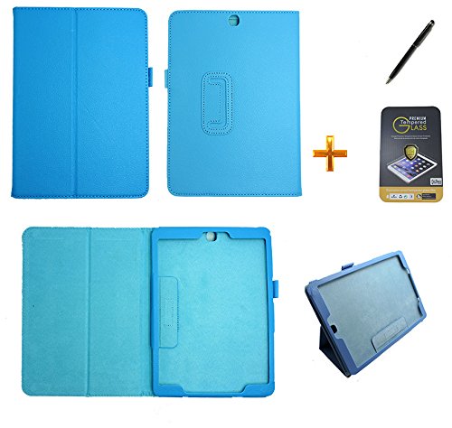 Kit Capa para Galaxy Tab S2 9.7 T810/T815 Carteira + Película de Vidro + Caneta Touch (Azul)