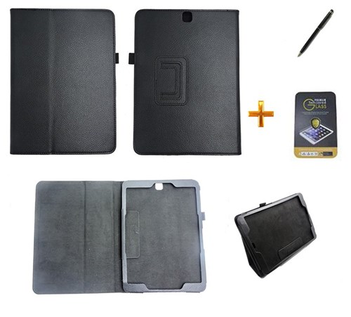 Kit Capa para Galaxy Tab S2 9.7 T810/T815 Carteira + Película de Vidro + Caneta Touch (Preto)