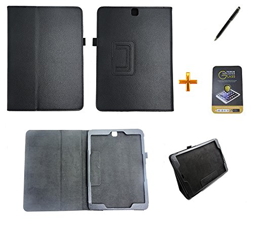 Kit Capa para Galaxy Tab S2 9.7 T810/T815 Carteira + Película de Vidro + Caneta Touch (Preto)