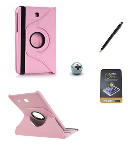 Kit Capa para Galaxy Tab S2 9.7 T810/T815 Giratória 360 + Película de Vidro + Caneta Touch (Rosa)