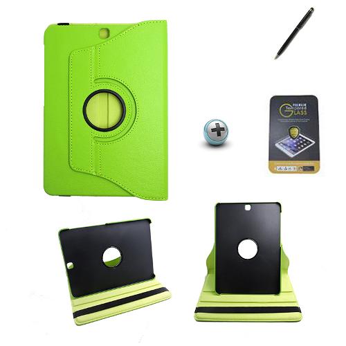 Kit Capa para Galaxy Tab S2 9.7 T810/T815 Giratória 360 + Película de Vidro + Caneta Touch (Verde)