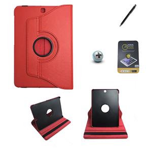 Kit Capa para Galaxy Tab S2 9.7 T810/T815 Giratória 360 + Película de Vidro + Caneta Touch (Vermelho)