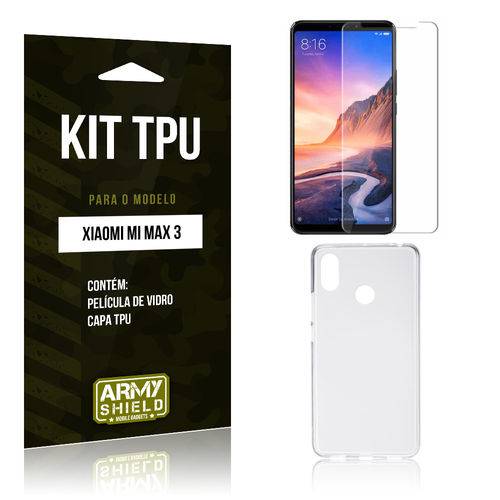 Tudo sobre 'Kit Capa Silicone Xiaomi Mi Max 3 Película de Vidro + Capa - Armyshield'