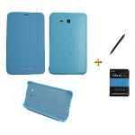Kit Capa Smart Book Case Galaxy Tab 3 Lite T110/T111 / Caneta Touch + Película De Vidro (Azul)