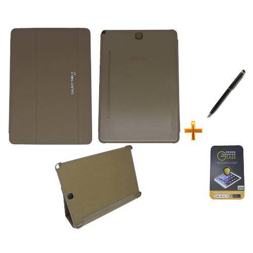 Kit Capa Smart Book Galaxy Tab a - 9.7´ P550/P555 + Película de Vidro + Caneta Touch (Marrom)