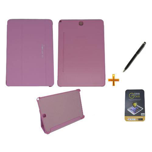 Kit Capa Smart Book Galaxy Tab a - 9.7´ P550/P555 + Película de Vidro + Caneta Touch (Rosa)