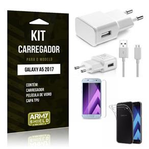 Kit Carregador Galaxy A3 2017 Película de Vidro + Capa Tpu + Carregador -Armyshield