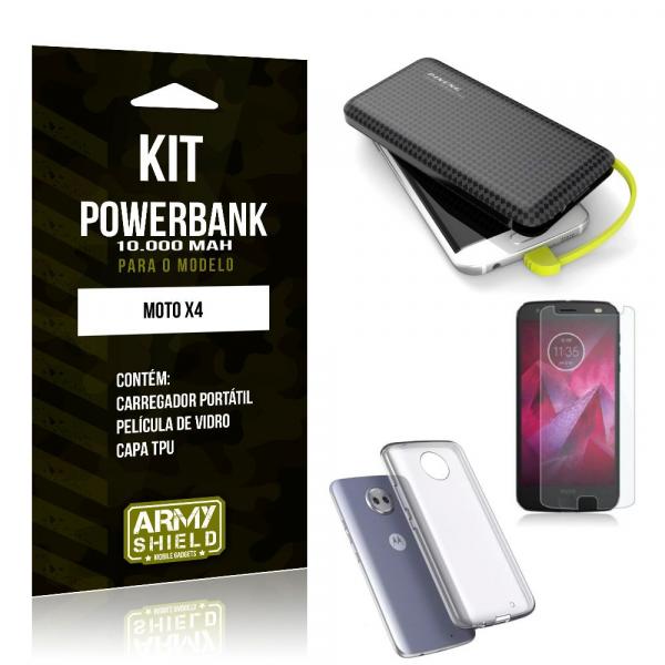 Kit Carregador Portátil 10K Tipo C Moto X4 Powerbank + Capa + Película de Vidro - Armyshield