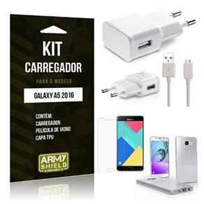 Kit Carregador Samsung A5 2016 Película de Vidro + Capa Tpu + Carregador -Armyshield