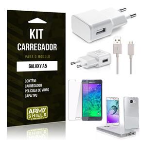 Kit Carregador Samsung A5 Película de Vidro + Capa Tpu + Carregador -Armyshield