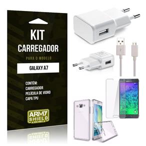 Kit Carregador Samsung A7 2015 Película de Vidro + Carregador + Capa TPU -ArmyShield
