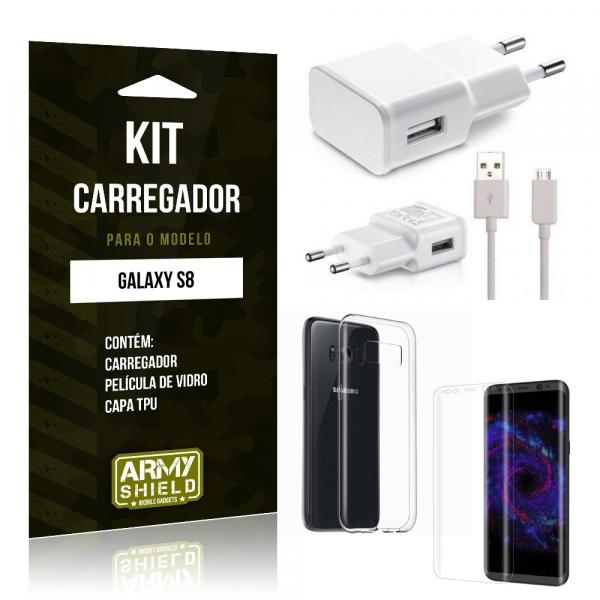 Kit Carregador Samsung Galaxy S8 Película de Vidro + Tpu + Carregador - Armyshield