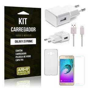 Kit Carregador Samsung J3 Prime Película de Vidro + Capa Tpu + Carregador -Armyshield
