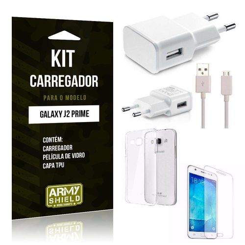 Kit Carregador Samsung J2 Prime Película de Vidro + Capa Tpu + Carregador -Armyshield